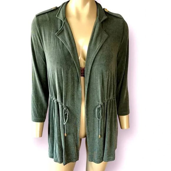 Chico's Travelers Slinky Knit Open Tunic Cardigan Jacket Stretchy Size S/4 Green - Picture 1 of 16